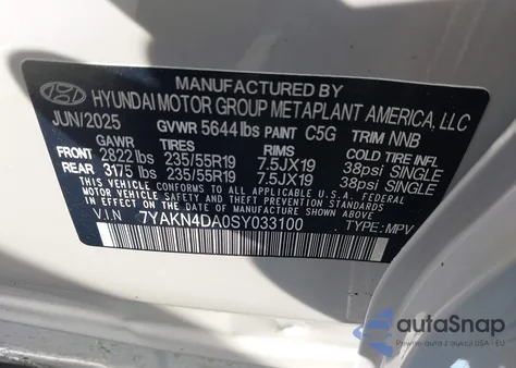 2025 Hyundai Ioniq 5 Sel z USA, uszkodzony, nr VIN 7YAKN4DA0SY033100